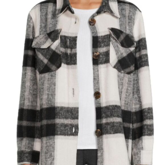 Jason Maxwell Womens Black White Plaid Chore Shacket Medium Shirt Jacket Fall - Picture 1 of 14